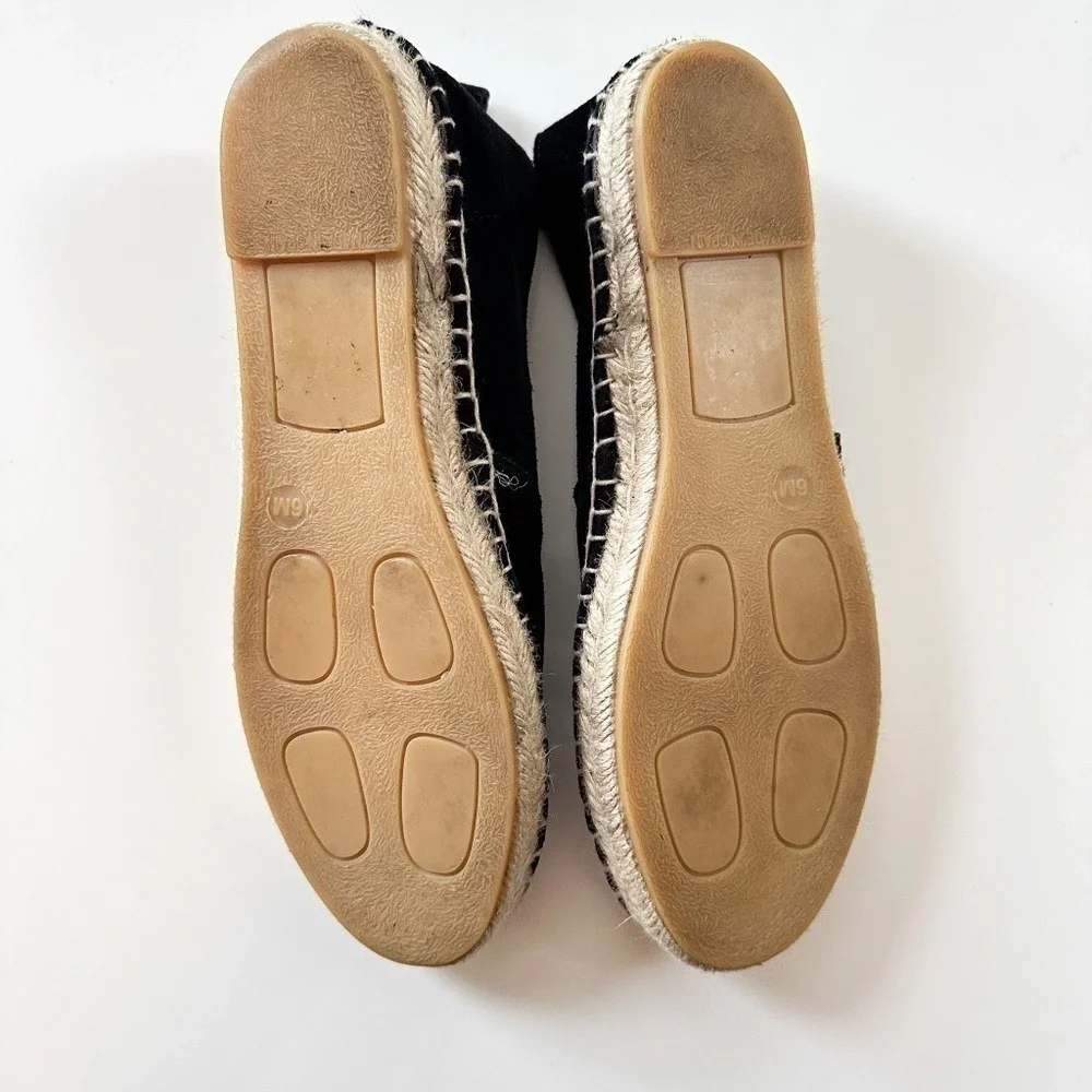 Vince Tucker Suede Black Espadrille Flats‎ Shoes Womens Jute Slip On - 6M